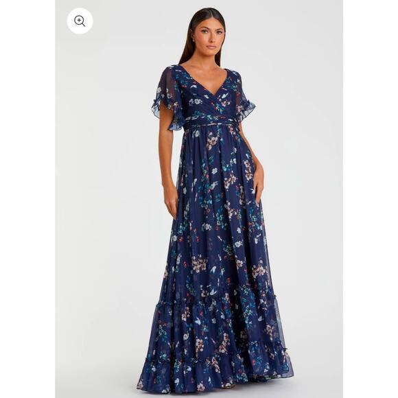 Mac Duggal Dresses & Skirts - Ieena by Mac Duggal 70241 Floral Chiffon Maxi Dress Navy Size 2
